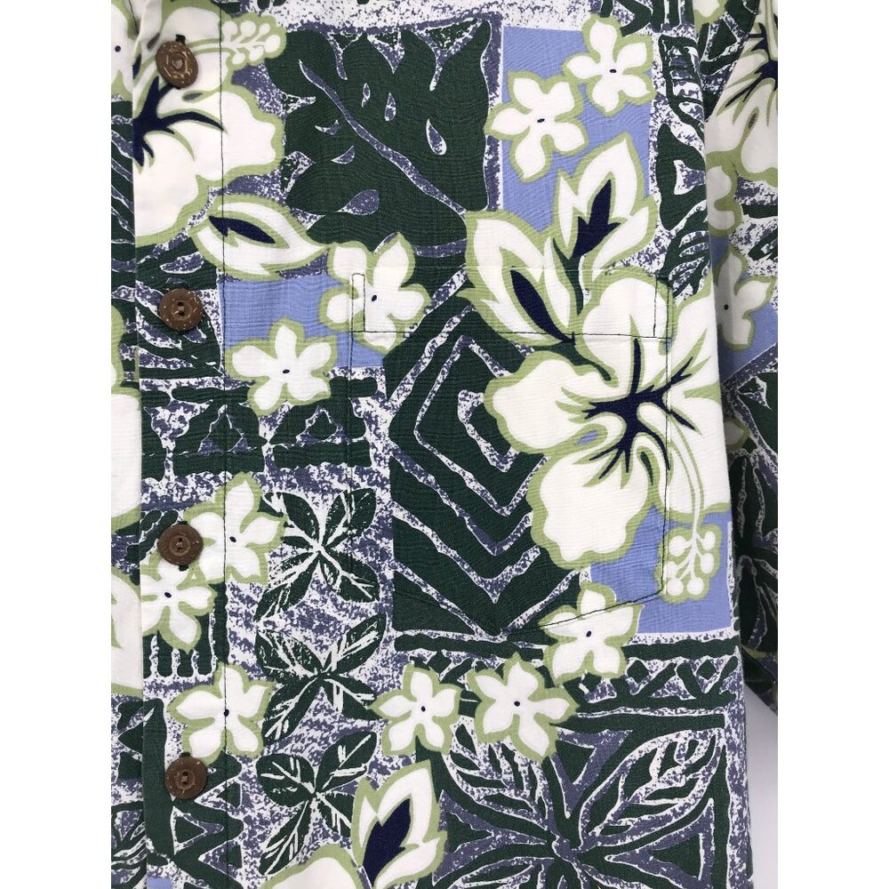 Kane Malia Men's Hawaiian Print Button Short Sleeve Shirt Green Large - Picture 4 of 5